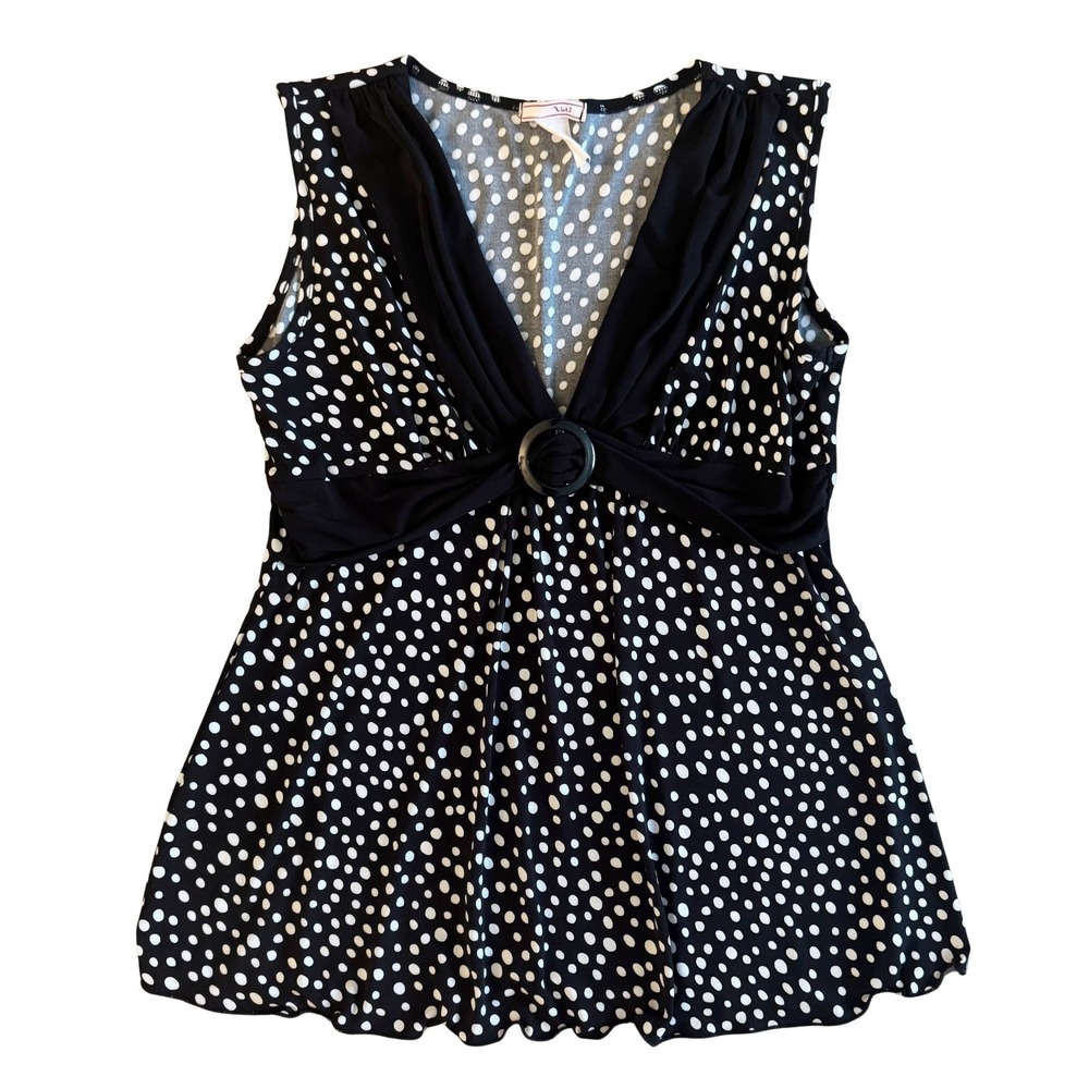 VTG Vol 1 Polka Dot Sleeveless V Neck Tunic Top Women's Sz L Vintage‎ Y2K 90s